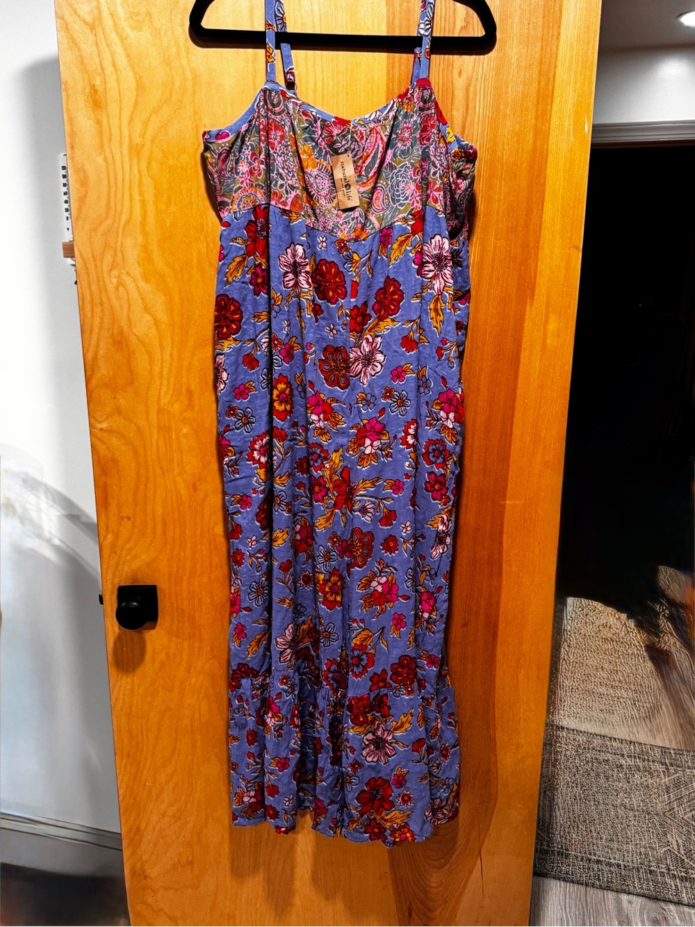 Natural Life Romper Bohemian Floral Maxi Dress - Blue, Red & Pink Flowers  NWT
